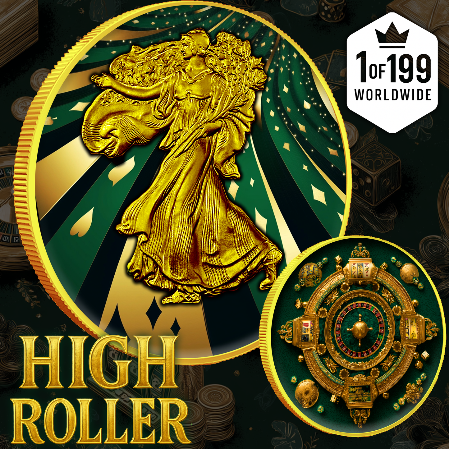 2025 Silver Eagle Gold Gilded High Roller 1oz Colorized .999 Silver Coin