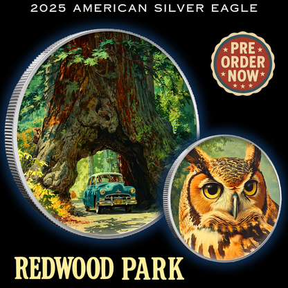 2025 Silver Eagle National Park Series "Redwood" Colorized 1oz .999 Silver Coin