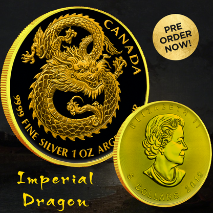 2019 Canada Chinese Dragon Colorized with Gold Gilding 1oz .9999 Silver Coin