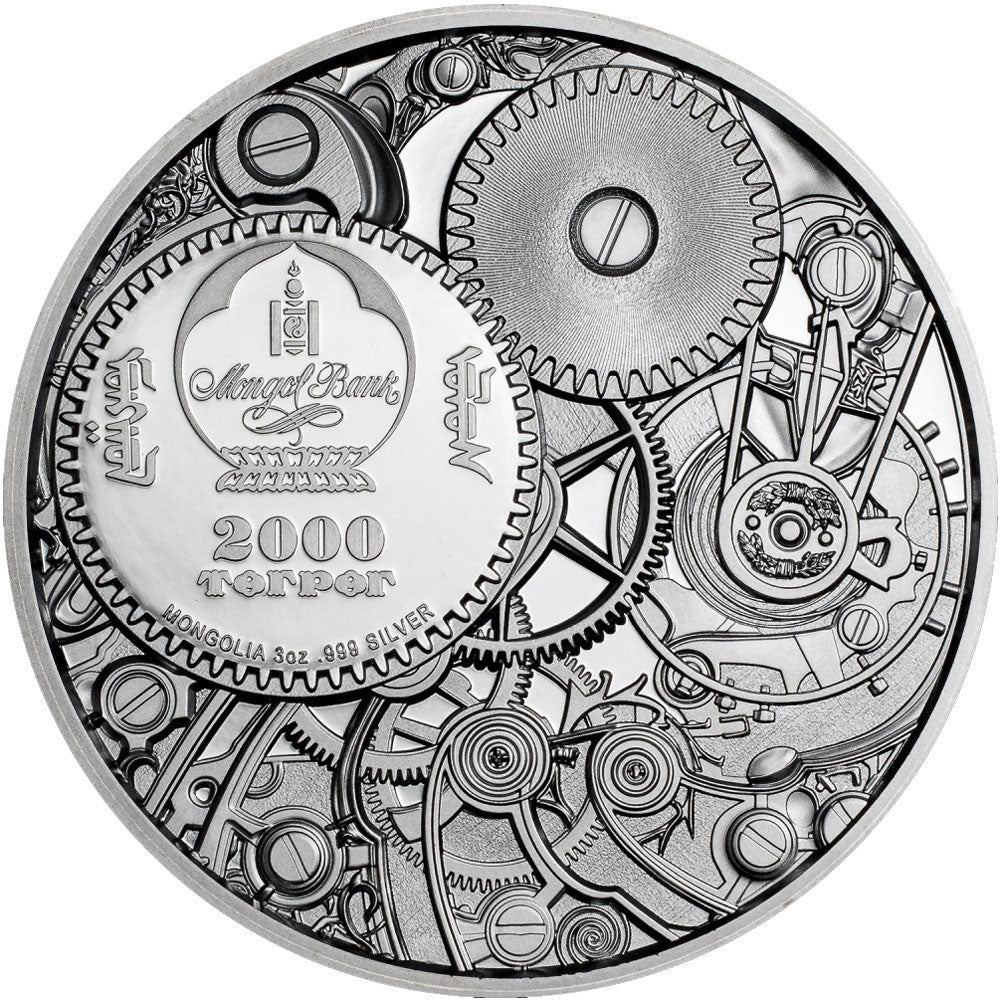 *MECHANICAL TURTLE Clockwork Evolution 3 Oz Silver Coin 2000 Togrog Mongolia 2022