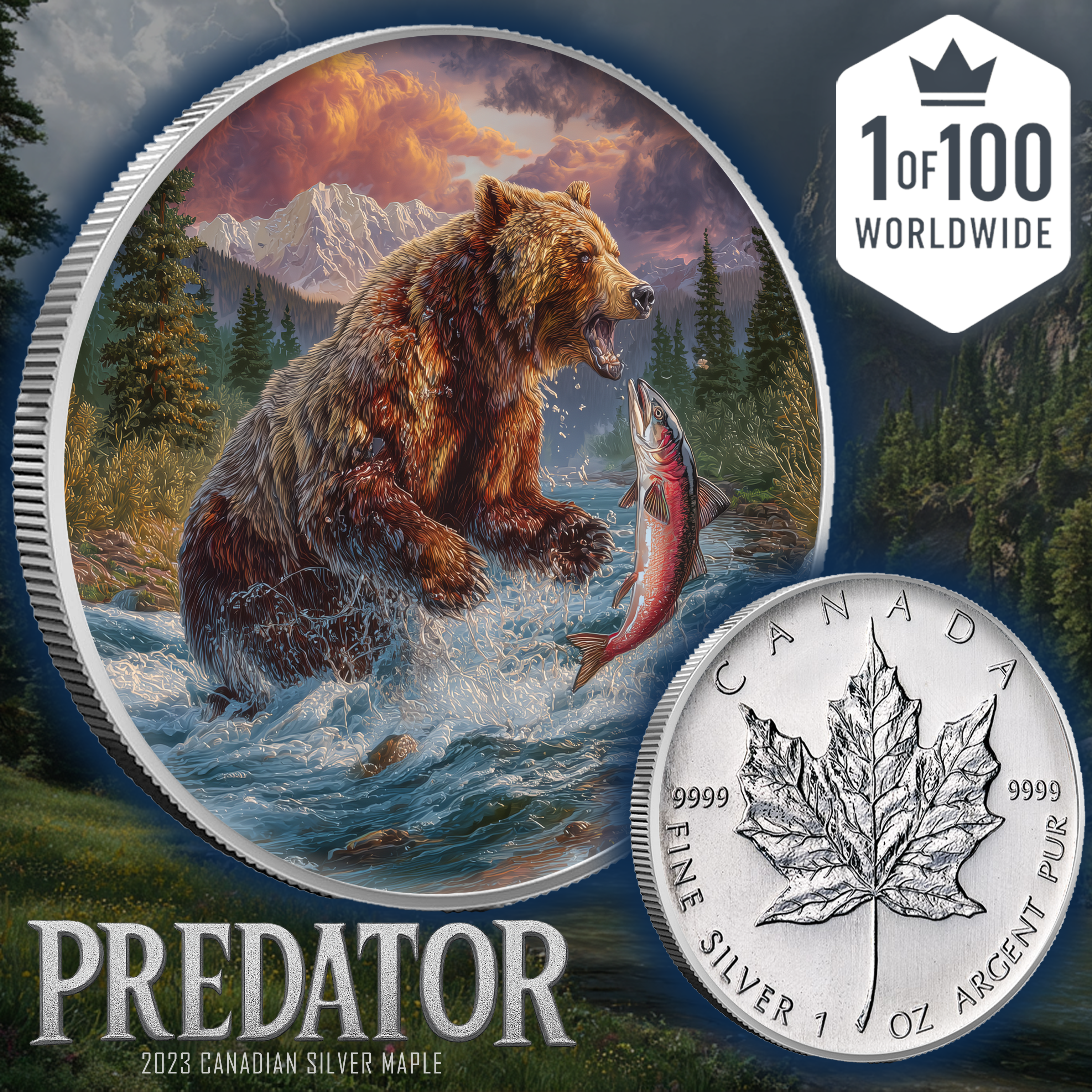 2023 Canada Maple Predator Grizzly Bear 1oz .9999 Silver Coin
