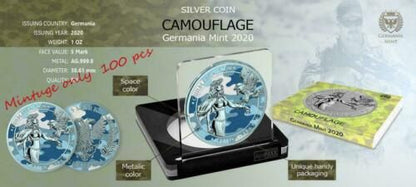 Germania 2020 5 Mark Camouflage Edition New Swabia 1 Oz Silver Coin