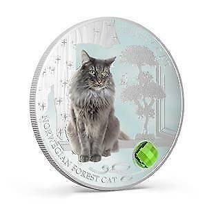 Pamp Fiji 2014 $2 "Dogs & Cats" Norwegian Forest Cat 1 Oz Silver Coin