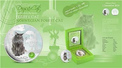 Pamp Fiji 2014 $2 "Dogs & Cats" Norwegian Forest Cat 1 Oz Silver Coin