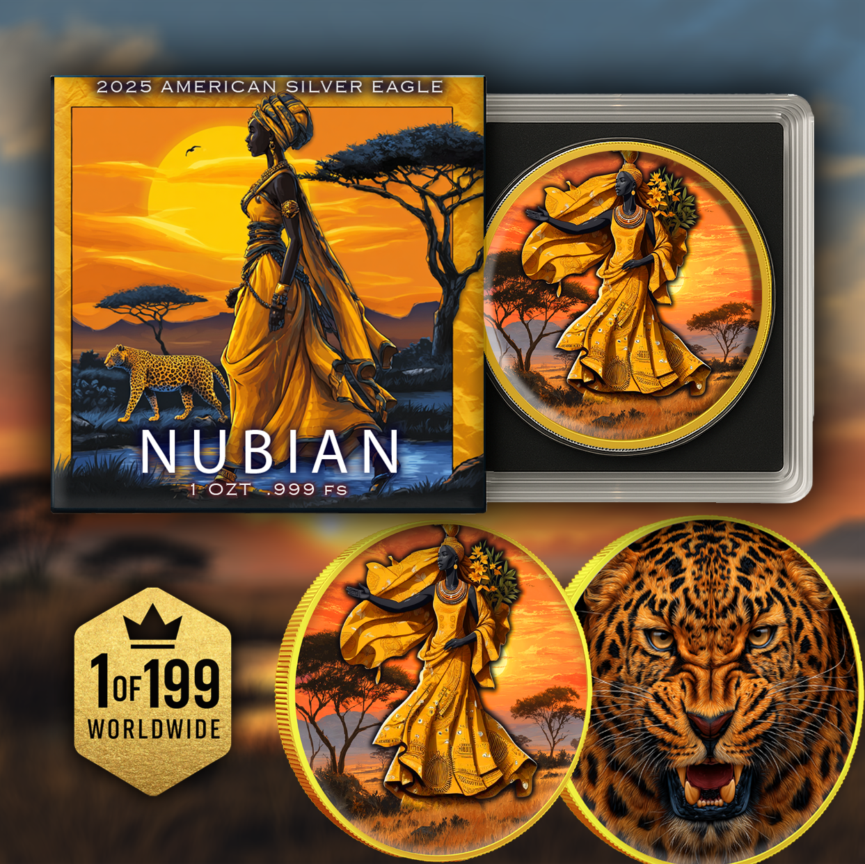 2025 Silver Eagle "Nubian" 1oz Colorized .999 Silver Coin