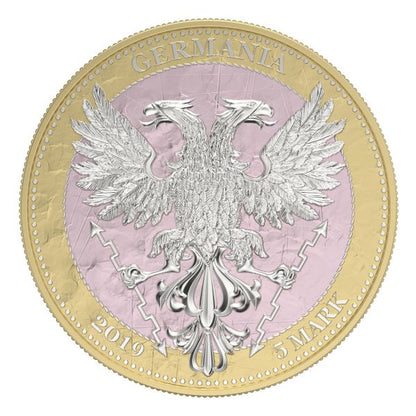 Germania 2019 5 Mark Bejeweled Oak Leaf  Yellow  1 Oz Silver Coin