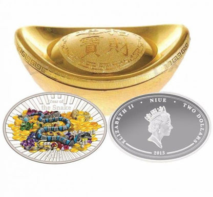 Niue Islands 2013 2$ Lunar Year of the Snake Lucky Oval 1Oz Silver Coin