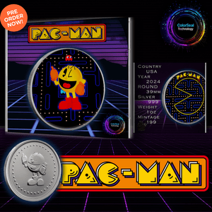 Pac - Man 1oz .999 Silver Game Token Medal Colorized Limited Release Presale - Captain’s Chest Bullion