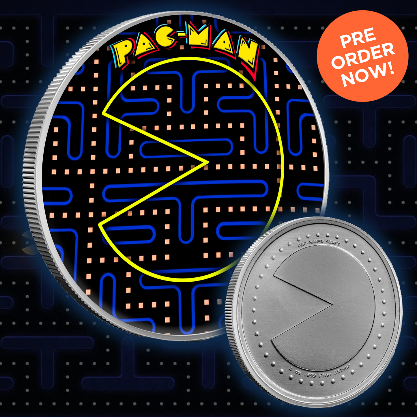 Pac-Man 1oz .999 Silver Game Token Medal Colorized Limited Release Presale