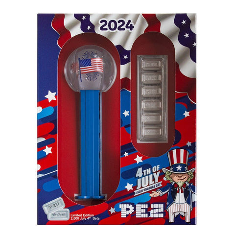 EMBARGO -2024 30 gram PAMP PEZ 4th of July .9999 Silver Wafers & Dispenser Gift Set