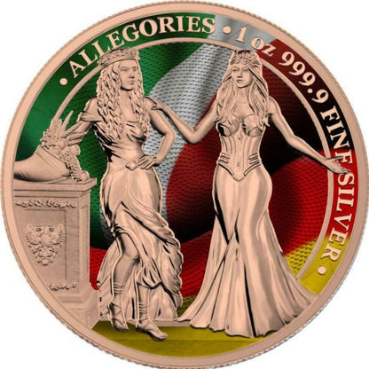 Germania 2020 5 Mark Italia and Germania  Flags 1 Oz Silver Coin