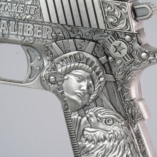 2024 Chad .45 Caliber Pistol Shaped Antiqued 2 oz Silver Coin