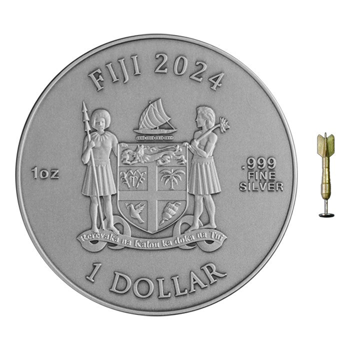 2024 1oz Fiji Dart .999 Silver Colorized Antique Coin