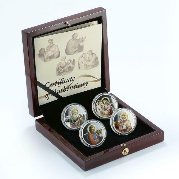 Niue 2011 2usd  Orthodox Shrines  The Evangelists 4 by 1 Oz Silver Proof Coin Set