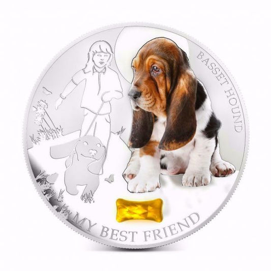 Fiji 2013 2 Dollar BASSET HOUND My Best Friend Dogs and Cats 1 Oz Proof Silver Coin