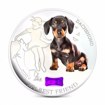 Fiji 2013 2 Dollar Dogs and Cats My Best Friend DACHSHUND 1Oz Silver Coin