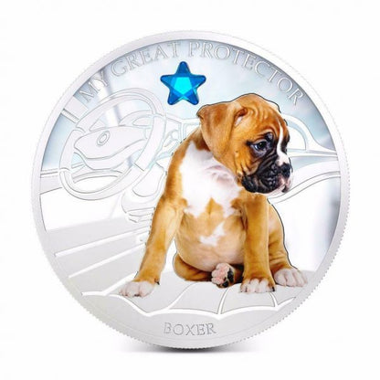 Fiji 2013 2 Dollar My Great Protector The Boxer Dogs and Cats 1Oz Silver Coin