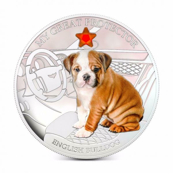 Fiji 2013 2 Dollar Dogs and Cats My Great Protector English Bulldog 1oz Silver Coin