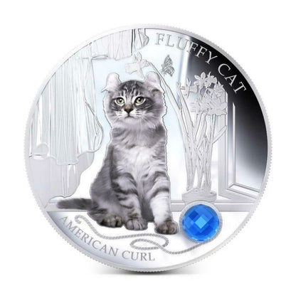 Fiji 2013 2 Dollar Dogs and Cats Fluffy Cat American Curl 1oz Silver Coin