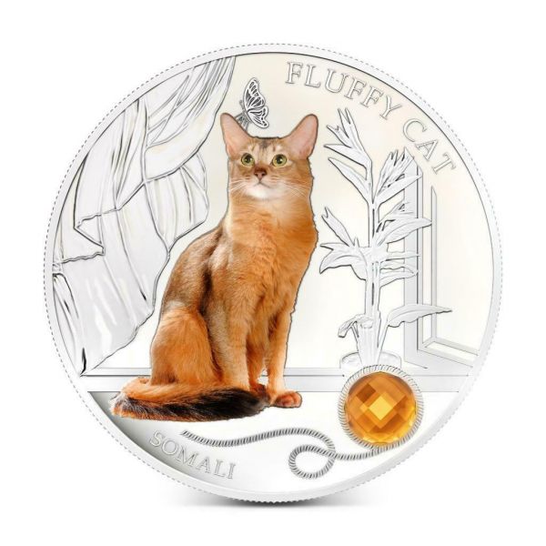 Fiji 2013 2 Dollar Dogs and Cats Fluffy Cat Somali 1oz Silver Coin