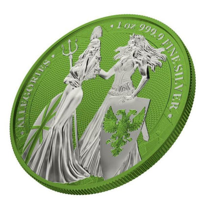 Germania 2019 5 Mark The Allegories Britannia Germania- Chartreuse 1Oz Silver Coin