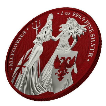 Germania 2019 5 Mark The Allegories Britannia Germania  Dark Red 1Oz Silver Coin