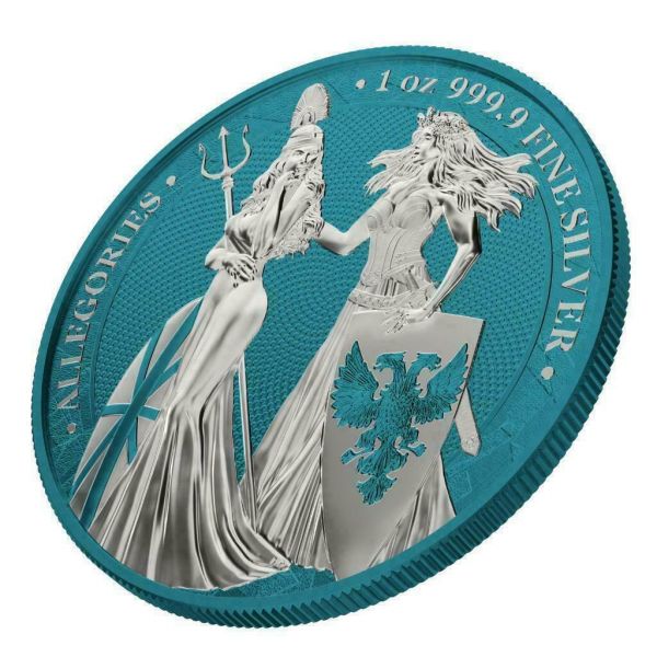 Germania 2019 5 Mark The Allegories Britannia Germania- Green Blue 1Oz Silver Coin