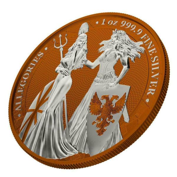 Germania 2019 5 Mark The Allegories Britannia Germania- Orange 1 Oz Silver Coin