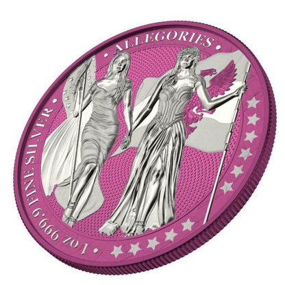 Germania 2019 5 Mark Columbia and Germania i Color  Magenta haze 1 Oz Silver Coin