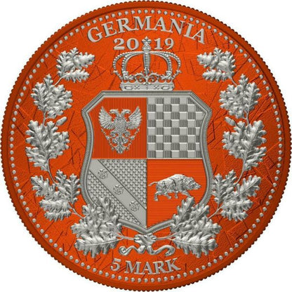 Germania 2019 5 Mark Columbia and  Germania i Color  Pumpkin 1 Oz Silver Coin