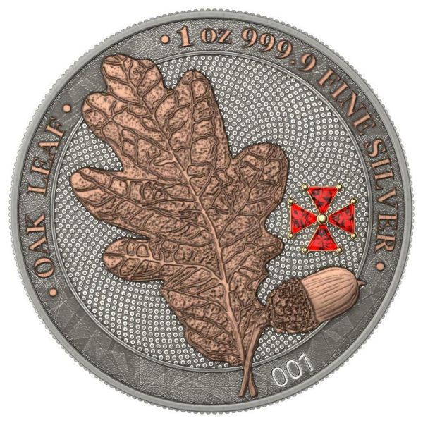 Germania 2019 5 Mark OAK LEAF Red Crystal Cross 1 Oz Silver Coin