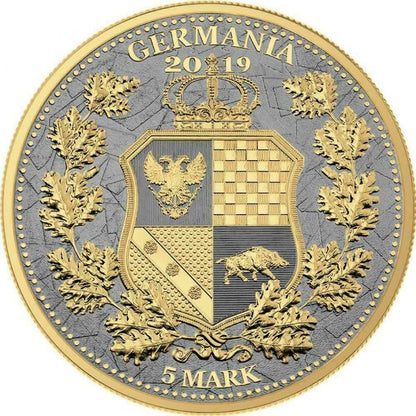 Germania 2019 5 Mark Germania and Britannia Rhodium and Gold 1 Oz Silver Coin