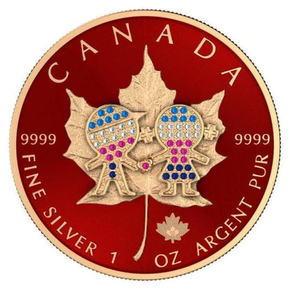 Canada 2019 5usd  Maple Leaf Valentine's Day 1 Oz Bejeweled Silver Coin