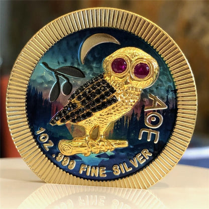 Niue 2021 2$ Athenian Owl Forest in Gold 1Oz Silver Coin Swarovski Crystals