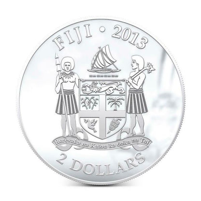 Fiji 2013 2 Dollar Dogs and Cats Fluffy Cat American Curl 1oz Silver Coin