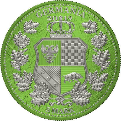 Germania 2019 5 Mark The Allegories Britannia Germania- Chartreuse 1Oz Silver Coin