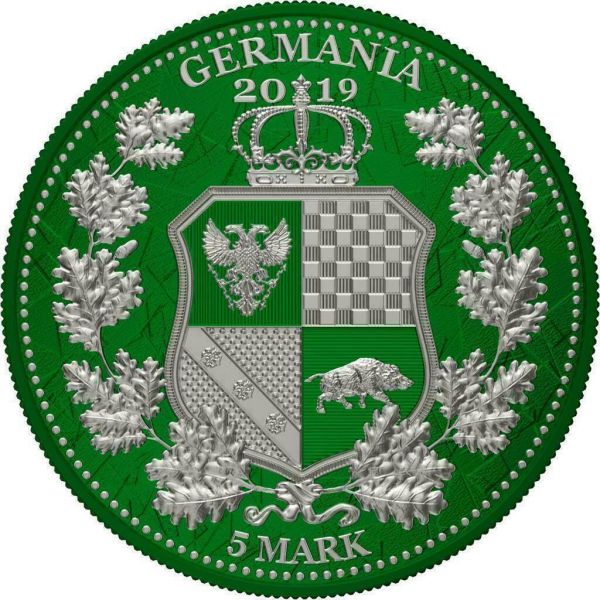 Germania 2019 5 Mark The Allegories Britannia Germania- Dark Green 1Oz Silver Coin