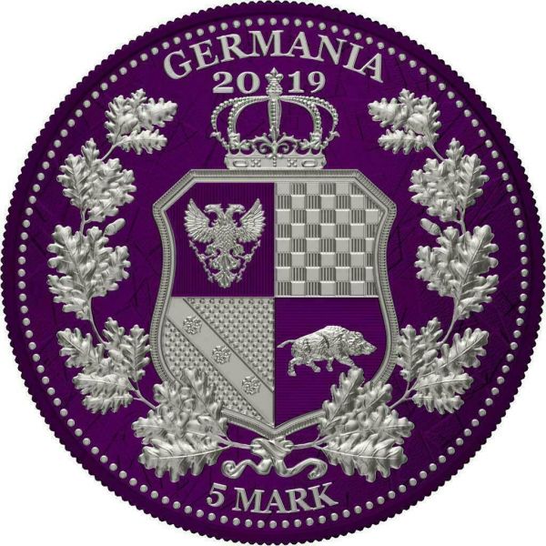 Germania 2019 5 Mark The Allegories Britannia Germania Dark Magenta 1Oz Silver Coin