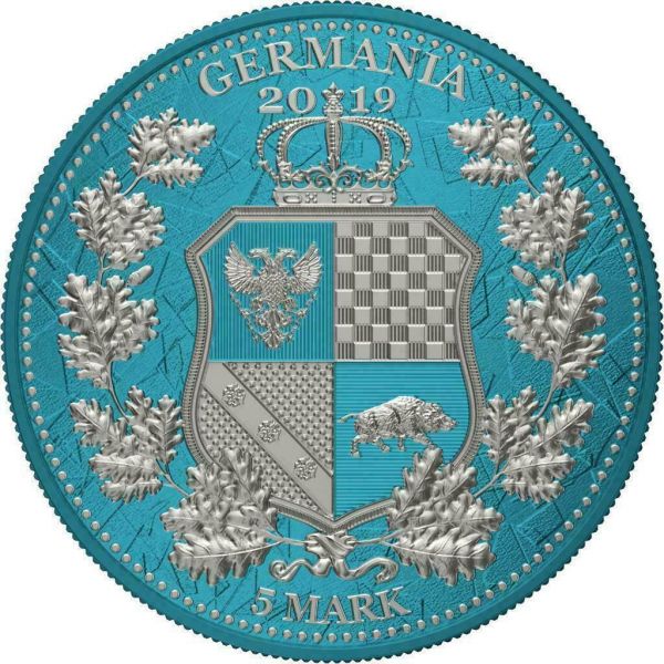 Germania 2019 5 Mark The Allegories Britannia Germania- Green Blue 1Oz Silver Coin