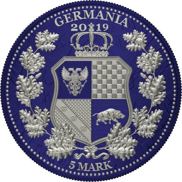Germania 2019 5 Mark The Allegories Britannia Germania Midnight Blue 1Oz Silver Coin