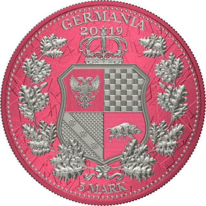 Germania 2019 5 Mark Columbia  Germania i Color  Brink Pink 1 Oz Silver Coin