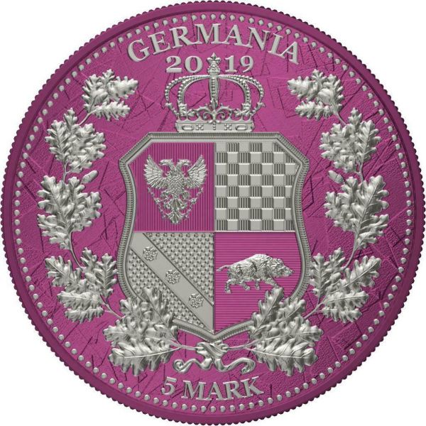 Germania 2019 5 Mark Columbia and Germania i Color  Magenta haze 1 Oz Silver Coin