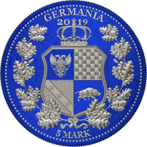 Germania 2019 5 Mark Columbia and  Germania i Color  Persian Blue 1 Oz Silver Coin