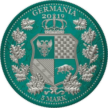 Germania 2019 5 Mark Columbia  and Germania i Color  Pine Green 1 Oz Silver Coin