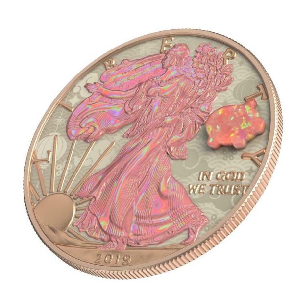 USA 2019 1USD American Silver Eagle Opal PIG Amulet Color 1 Oz Silver Coin