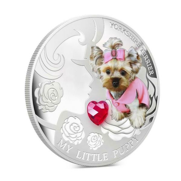 Fiji 2013 2 Dollar Yorkshire Terrier My Little Puppy Dogs and Cats 1 Oz Proof Silver Coin