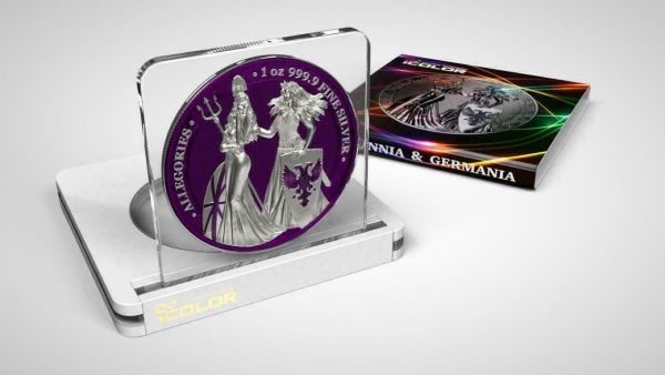 Germania 2019 5 Mark The Allegories Britannia Germania Dark Magenta 1Oz Silver Coin