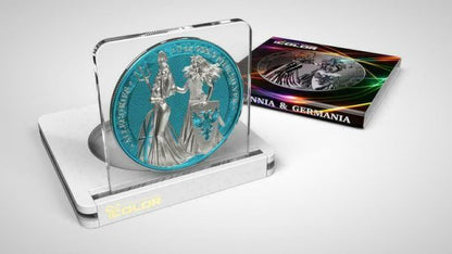 Germania 2019 5 Mark The Allegories Britannia Germania- Green Blue 1Oz Silver Coin