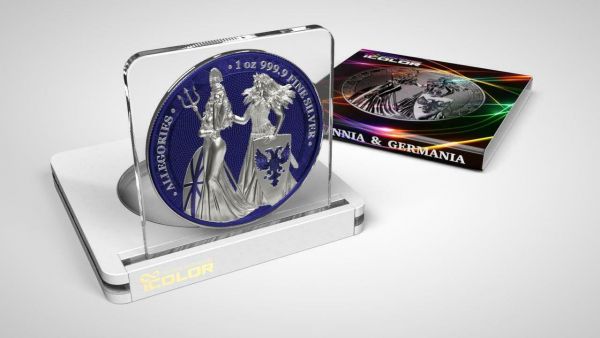 Germania 2019 5 Mark The Allegories Britannia Germania Midnight Blue 1Oz Silver Coin