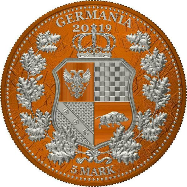 Germania 2019 5 Mark The Allegories Britannia Germania- Orange 1 Oz Silver Coin